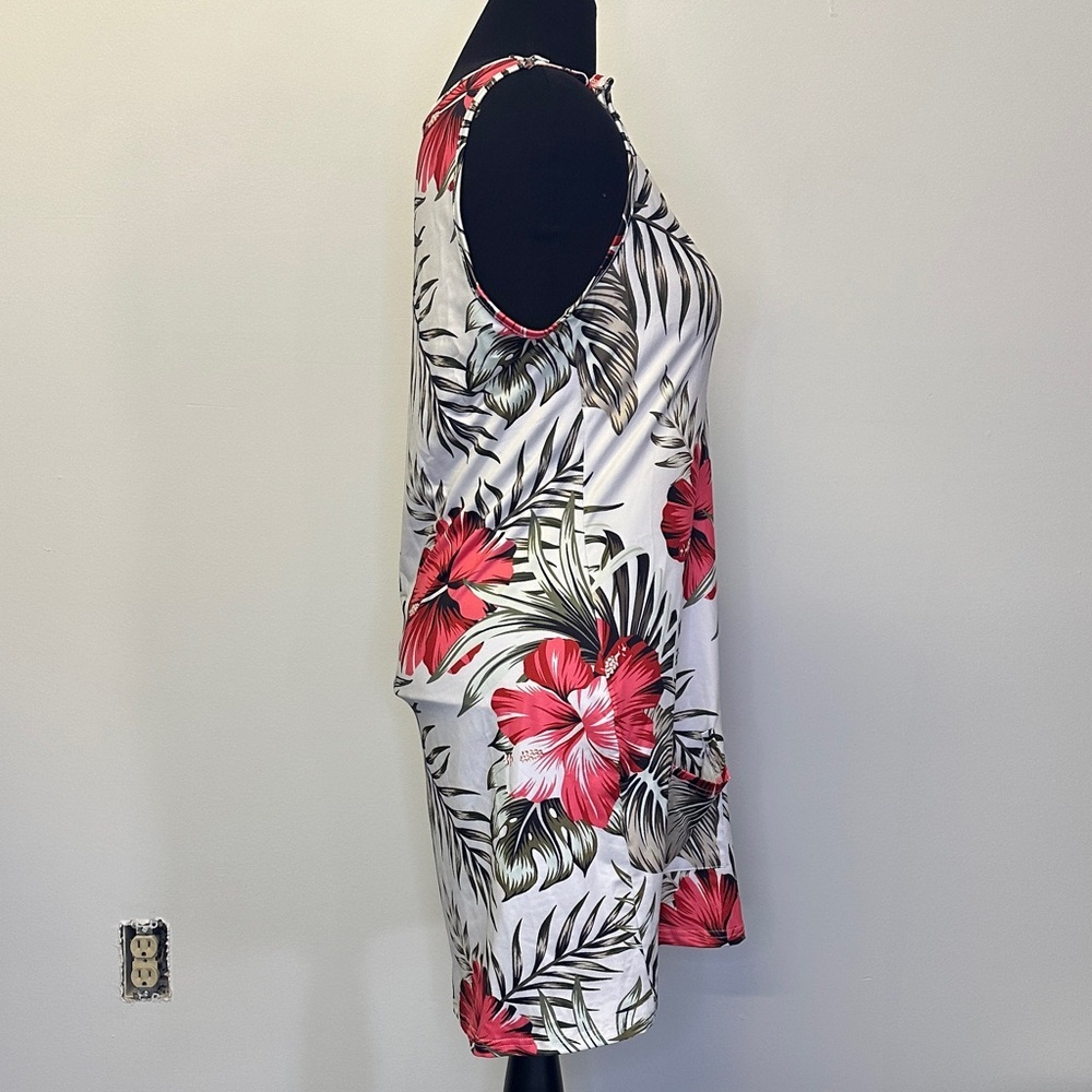 Floral White & Red Tropical Shift Dress size large - Picture 6 of 6